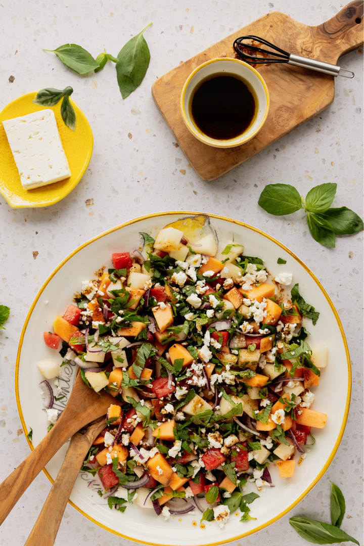 Meloensalade met watermeloenazijn