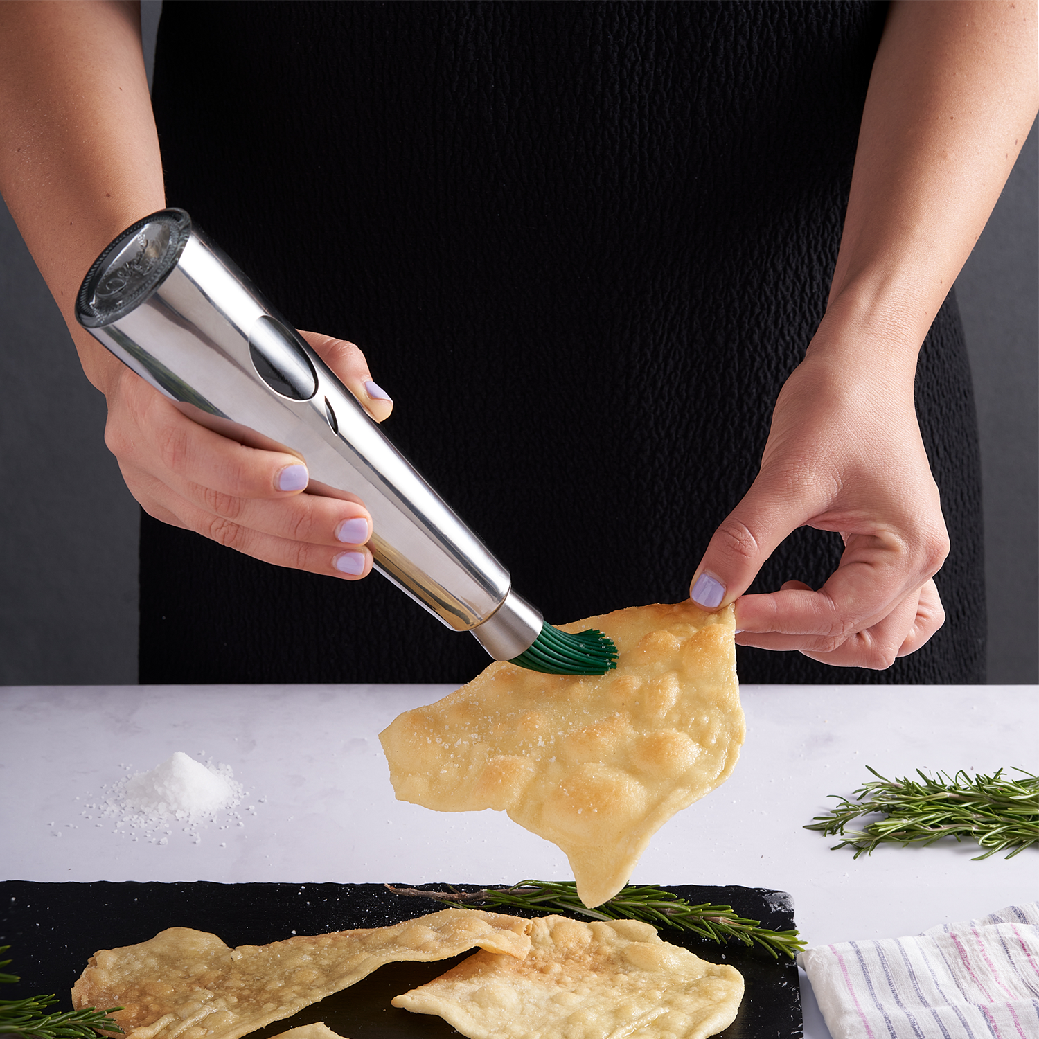 Borstelschenker voor olijfolie - Roestvrij staal en siliconen